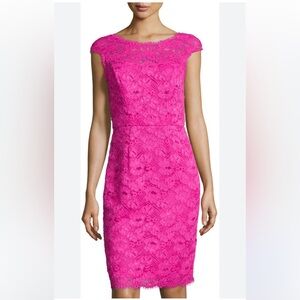 Shoshanna Cap Sleeve Lace Sheath Dress Deep Fuchsia Size 8 Holiday Party Festive